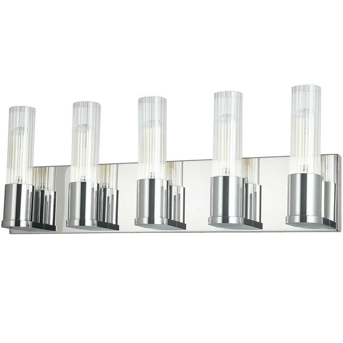 Tube 5 Light Vanity Light - Polished Chrome - Clear Fluted Glass