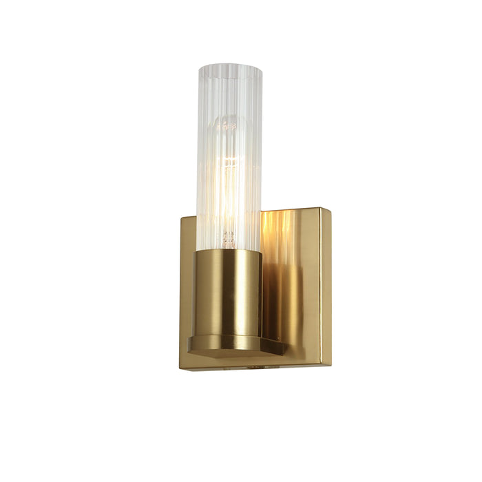 Tube 1 Light Wall Sconce - Aged Brass - Clear Fluted Glass