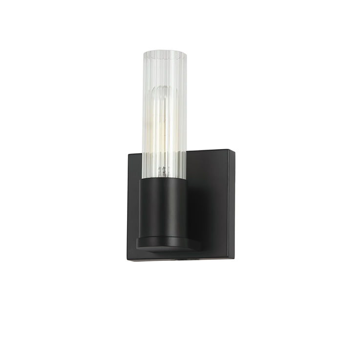 Tube 1 Light Wall Sconce - Matte Black - Clear Fluted Glass