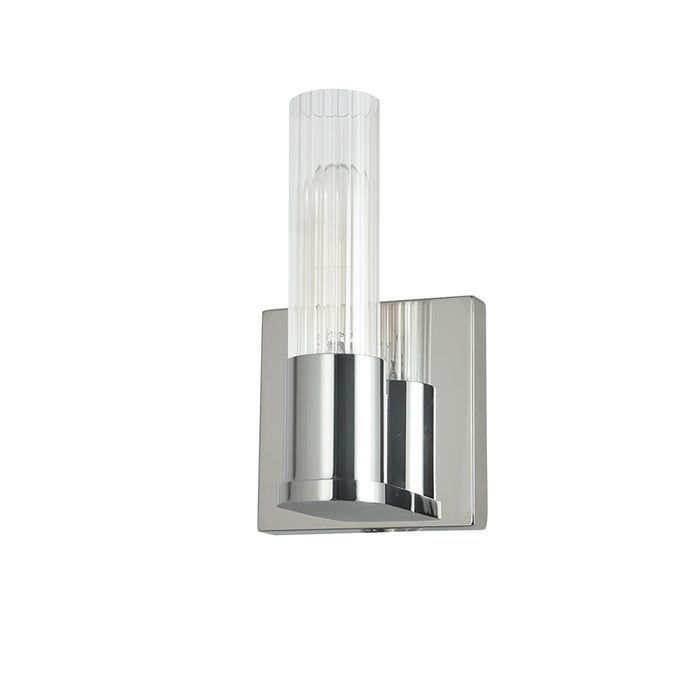 Tube 1 Light Wall Sconce - Polished Chrome - Clear Fluted Glass