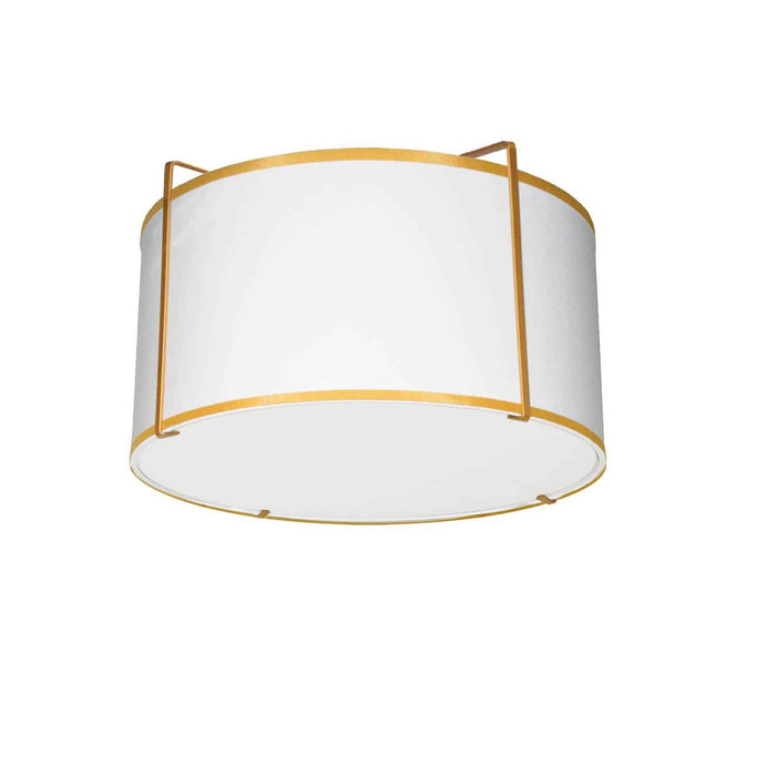 Trapezoid 2 Light Flush Mount - Drum Shaped - Gold/White Shade - White Fabric Diffuser