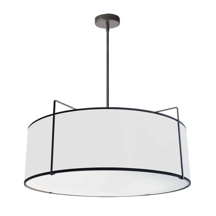 Trapezoid 4 Light Pendant - Drum - Black/White Shade - White Fabric Diffuser - Black