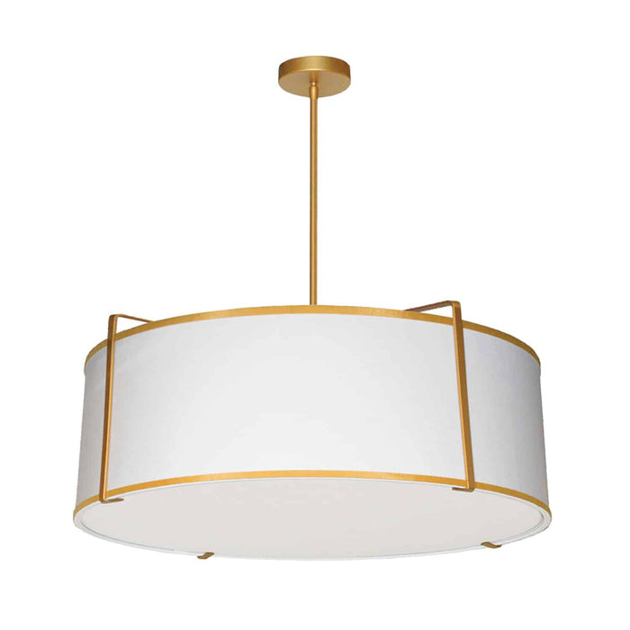 Trapezoid 4 Light Pendant - Drum - Gold/White Shade - White Fabric Diffuser - Gold