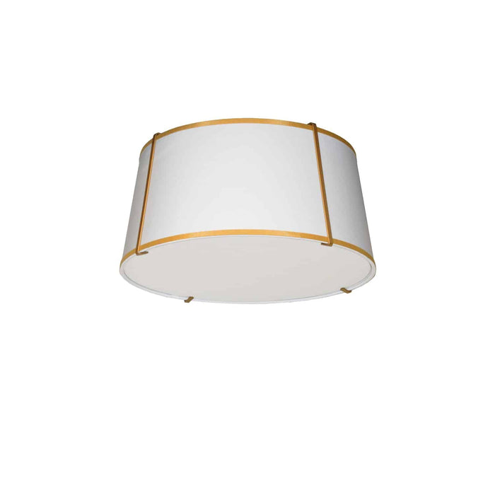 Trapezoid 3 Light Flush Mount - Tapered Drum Shaped - Gold/White Shade - White Fabric Diffuser