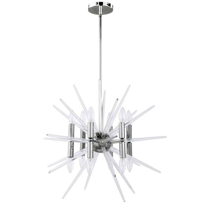 Vela 12 Light Chandelier - Polished Chrome Finish - Clear Acrylic Spikes