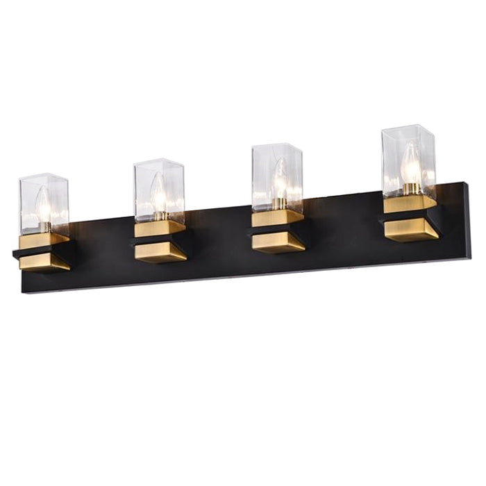 Veronica 4 Light Vanity Light - Matte Black/Aged Brass - Clear Glass