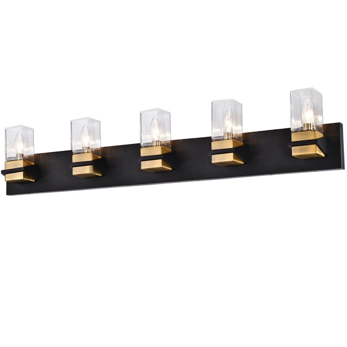 Veronica 5 Light Vanity Light - Matte Black/Aged Brass - Clear Glass