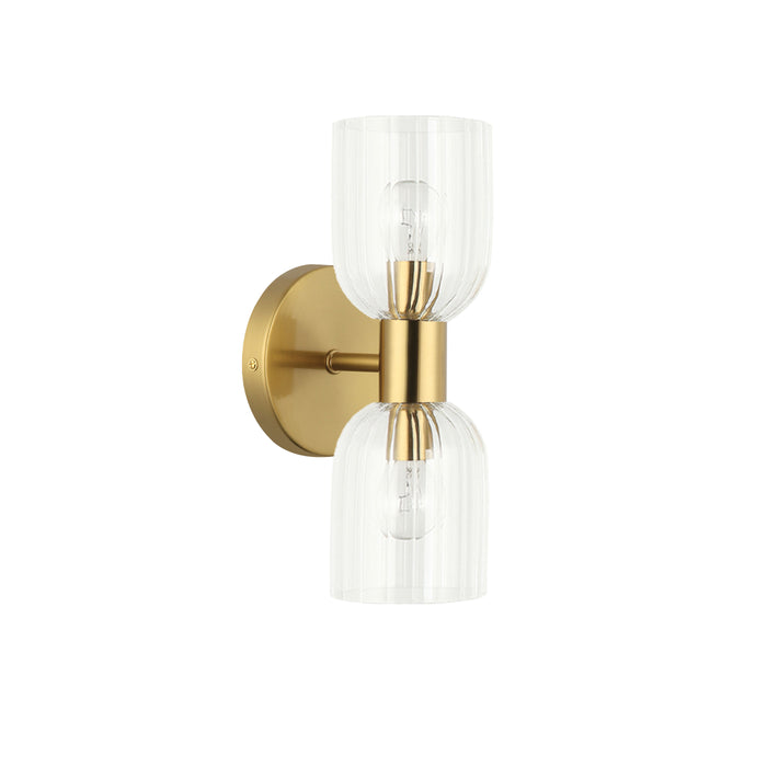 Vienna 2 Light Incandescent Wall Sconce - Aged Brass - Clear Ribbed Glass