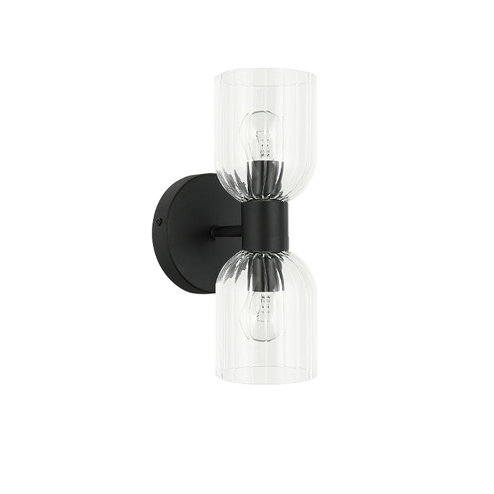 Vienna 2 Light Incandescent Wall Sconce - Matte Black - Clear Ribbed Glass