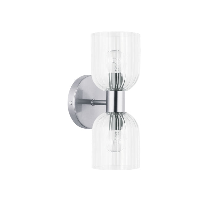 Vienna 2 Light Incandescent Wall Sconce - Polished Chrome - Clear Ribbed Glass