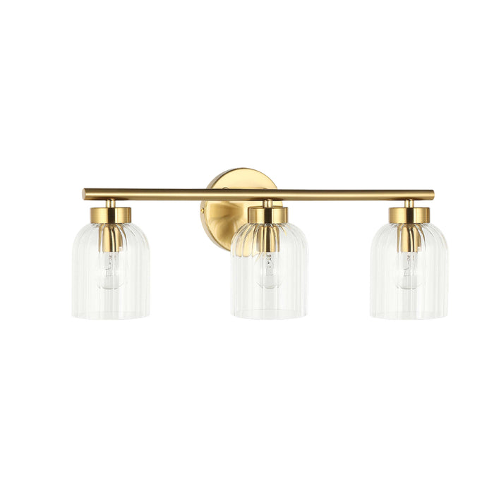 Vienna 3 Light Incandescent Vanity - Aged Brass - Clear Ribbed Glass