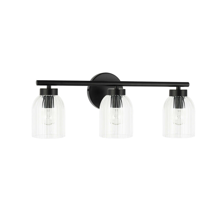 Vienna 3 Light Incandescent Vanity - Matte Black - Clear Ribbed Glass