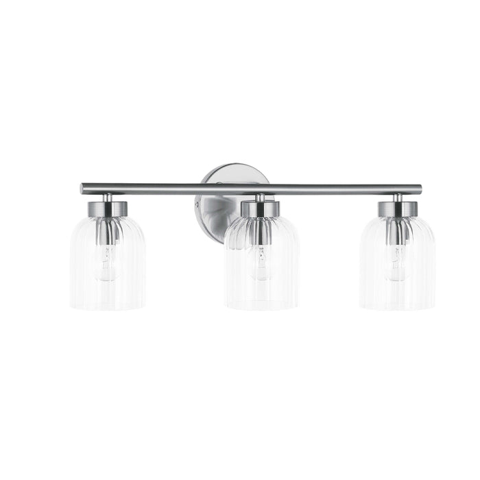 Vienna 3 Light Incandescent Vanity - Polished Chrome - Clear Ribbed Glass