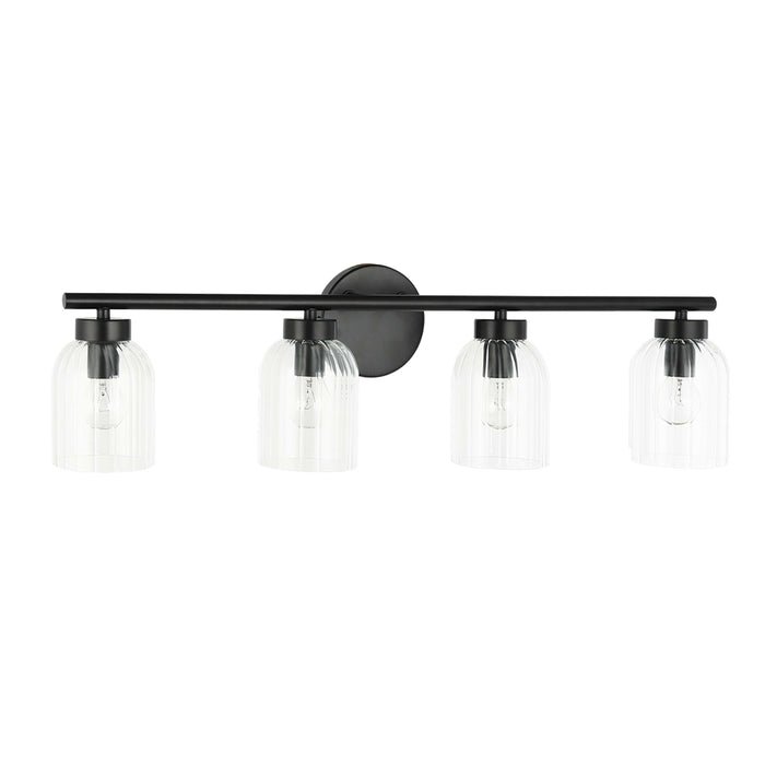 Vienna 4 Light Incandescent Vanity - Matte Black - Clear Ribbed Glass