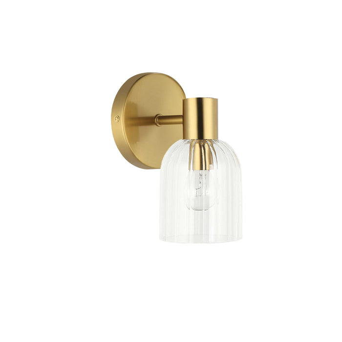 Vienna 1 Light Incandescent Wall Sconce - Aged Brass - Clear Ribbed Glass