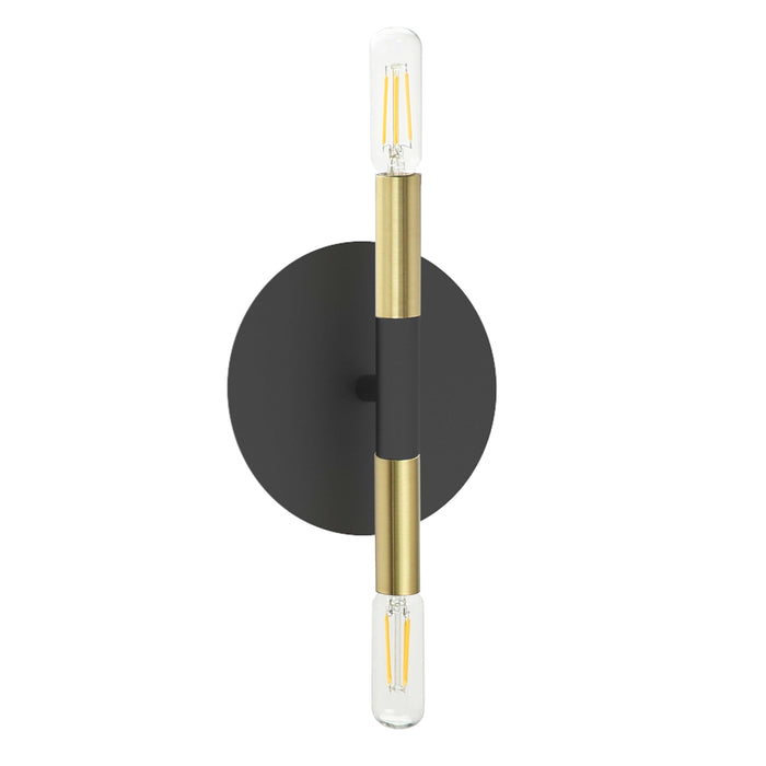 Wand 2 Light Wall Sconce - Matte Black/Aged Brass