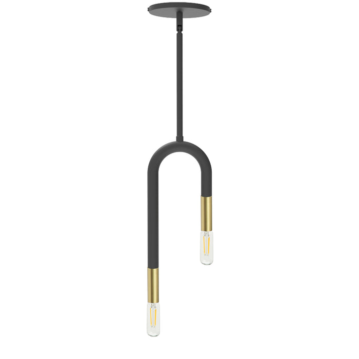 Wand 2 Light Pendant - Matte Black/Aged Brass