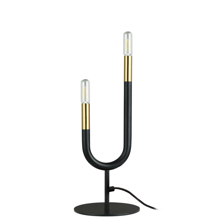 Wand 2 Light Table Lamp - Matte Black/Aged Brass Finish