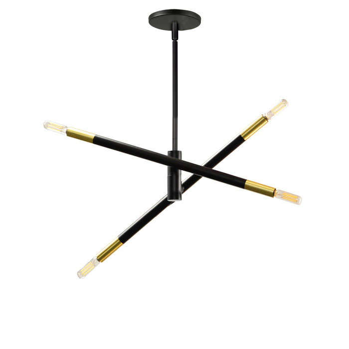 Wand 4 Light Pendant - Matte Black/Aged Brass