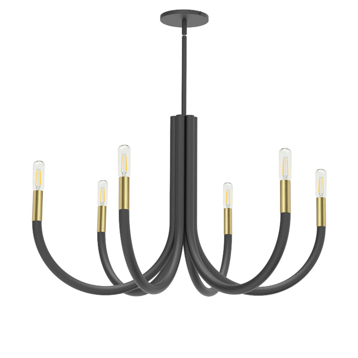 Wand 6 Light Chandelier - Matte Black/Aged Brass