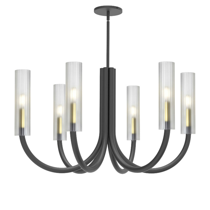 Wand 6 Light Chandelier - Matte Black/Aged Brass - Frosted Glass