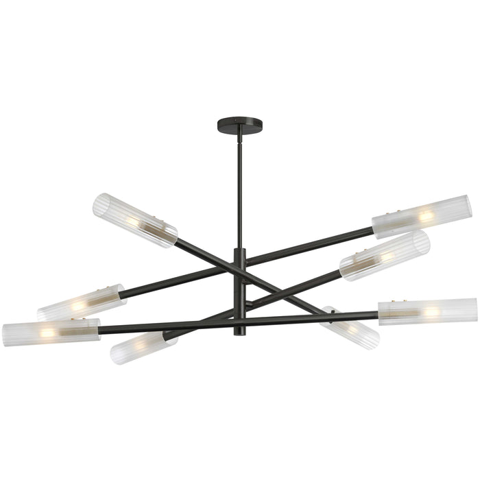 Wand 8 Light Pendant - Matte Black/Aged Brass - Frosted Glass