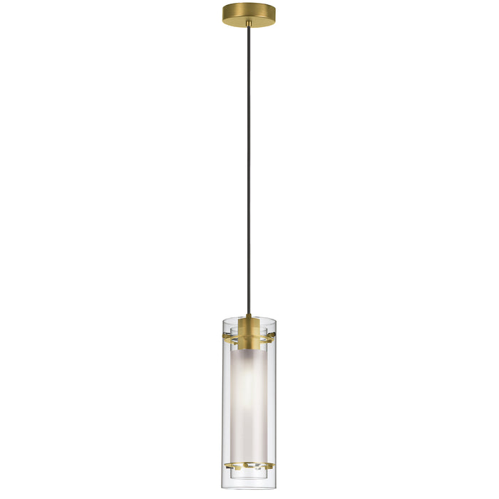 Pasha 1 Light Pendant - Aged Brass Finish - Clear/Frosted Glass