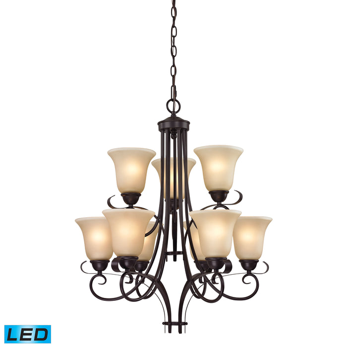 Brighton 9-Light Chandelier in Oil Rubbed Bronze with Amber Glass - Includes LED Bulbs