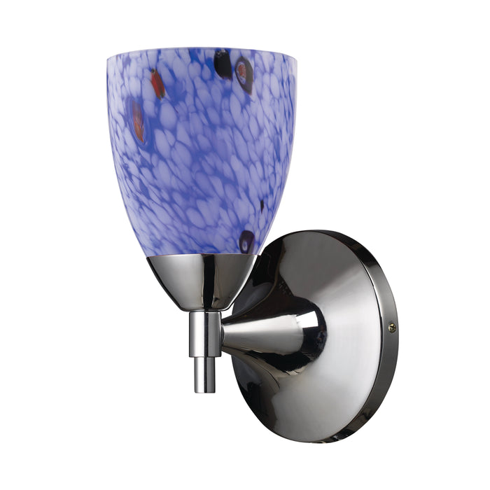 Celina 1-Light Wall Lamp in Polished Chrome with Starburst Blue Glass