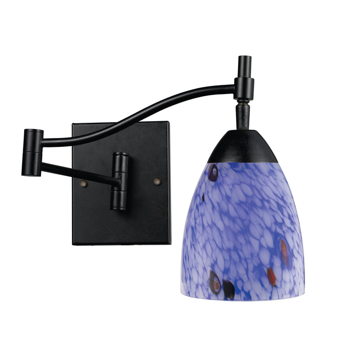 Celina 1-Light Swingarm Wall Lamp in Dark Rust with Starburst Blue Glass