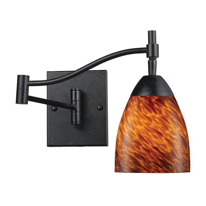 Celina 1-Light Swingarm Wall Lamp in Dark Rust with Espresso Glass