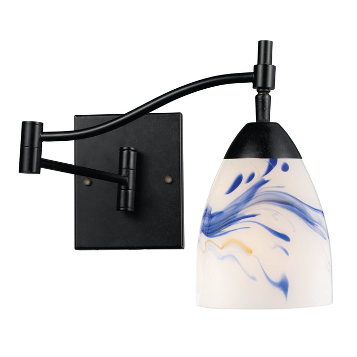 Celina 1-Light Swingarm Wall Lamp in Dark Rust with Mountain Glass