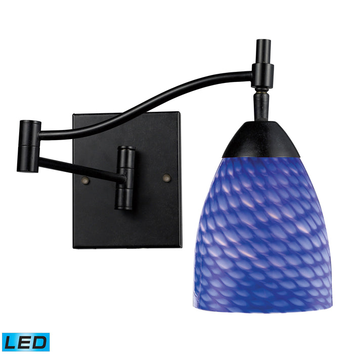 Celina 1-Light Swingarm Wall Lamp in Dark Rust with Sapphire Glass - Includes LED Bulb