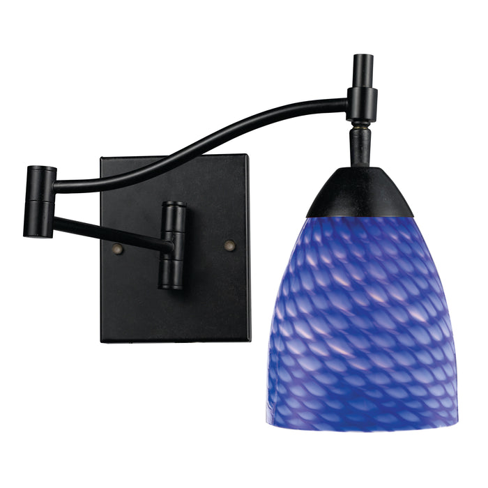 Celina 1-Light Swingarm Wall Lamp in Dark Rust with Sapphire Glass