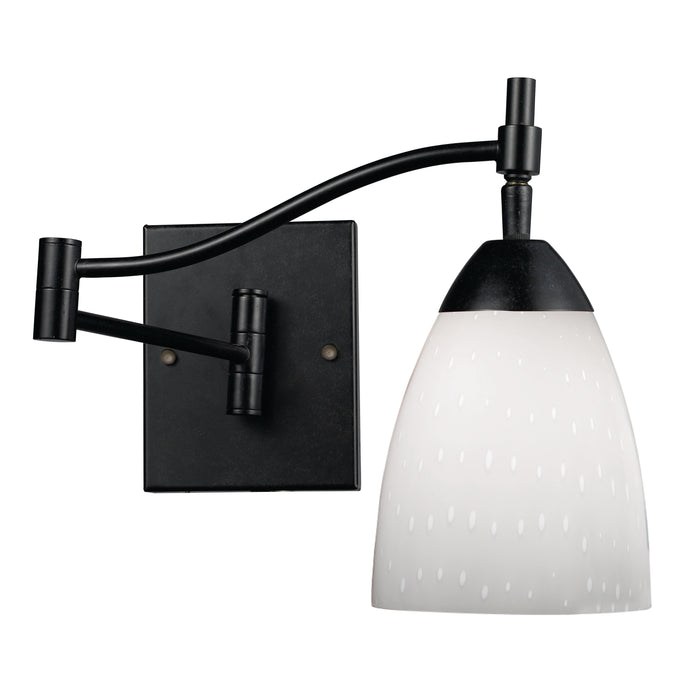 Celina 1-Light Swingarm Wall Lamp in Dark Rust with Simple White Glass