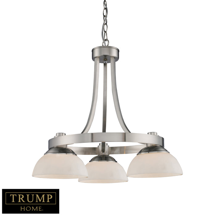 3-Light Chandelier in Brushed Nickel with White Glass