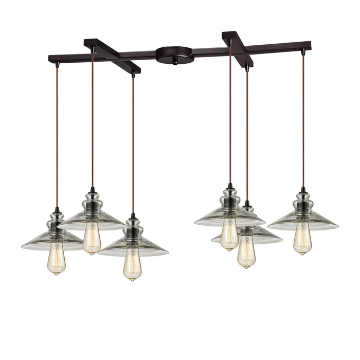 Hammered Glass 17'' Wide 6-Light Mini Pendant - Oil Rubbed Bronze