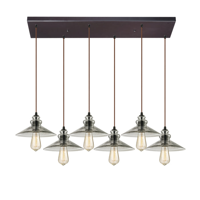 Hammered Glass 9'' Wide 6-Light Mini Pendant - Oil Rubbed Bronze