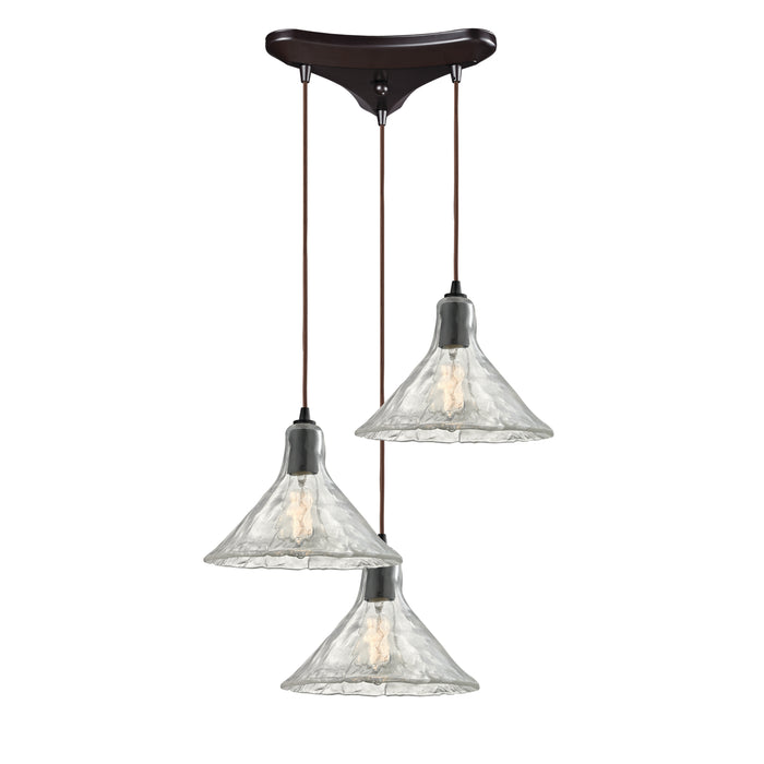 Hand Formed Glass 10'' Wide 3-Light Mini Pendant - Oil Rubbed Bronze