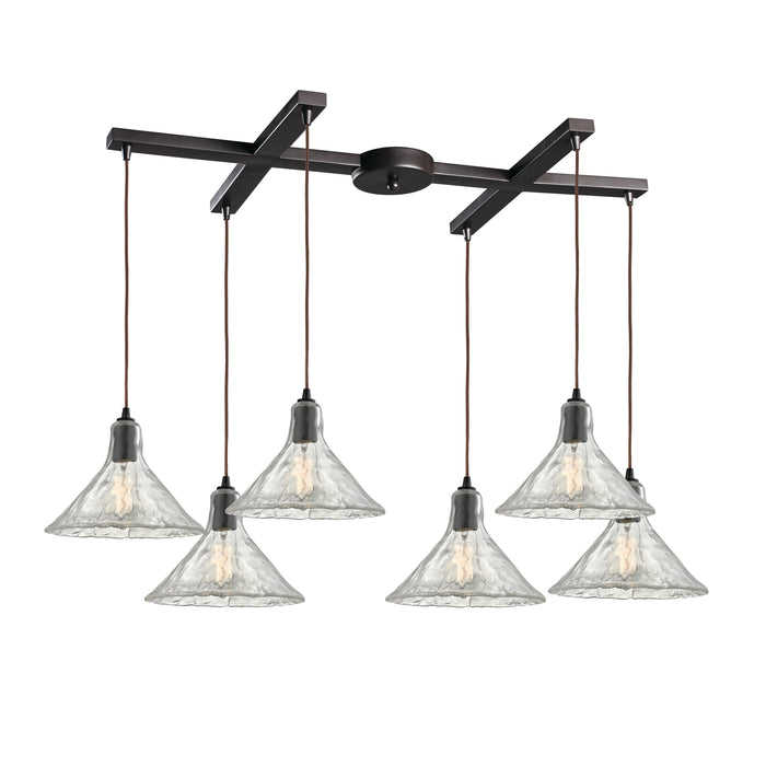 Hand Formed Glass 33'' Wide 6-Light Mini Pendant - Oil Rubbed Bronze