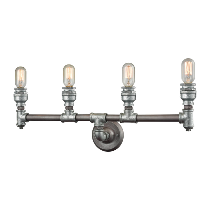 Cast Iron Pipe 28'' Wide 4-Light Vanity Light - Weathered Zinc