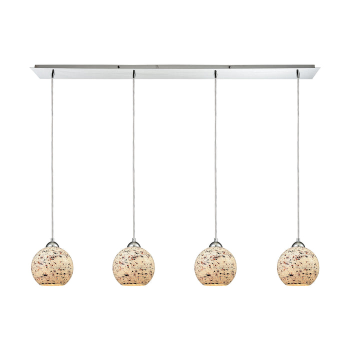 Spatter 4-Light Linear Pendant Fixture in Polished Chrome with Spatter Mosaic Glass