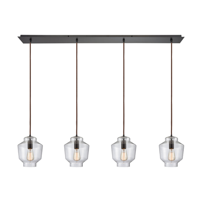 Barrel 4-Light Linear Pendant Fixture in Oil Rubbed Bronze with Clear Blown Glass