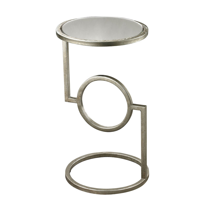 Mirrored Top Hurricane Side Table in Antique Silver