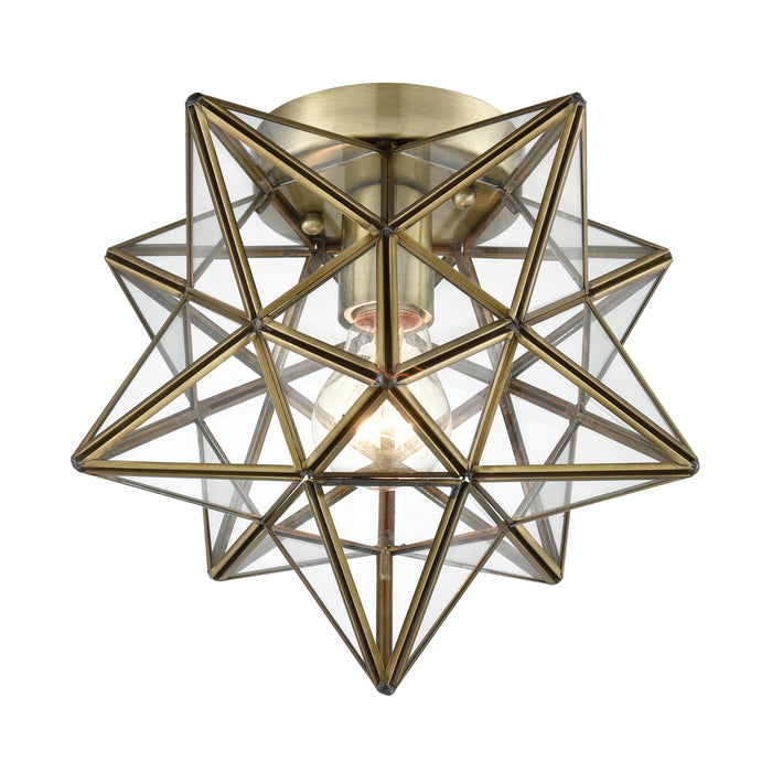 Moravian Star 10'' Wide 1-Light Flush Mount - Antique Brass