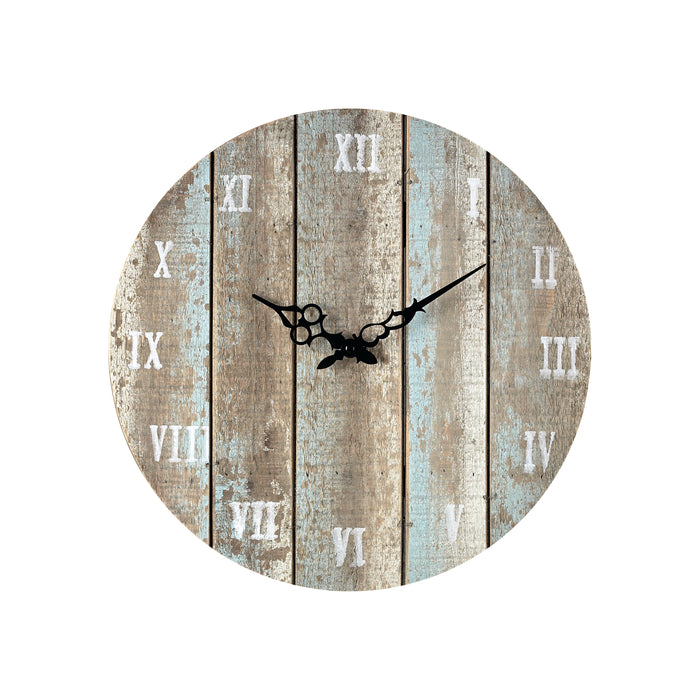 Wooden Roman Wall Clock - Weathered Blue