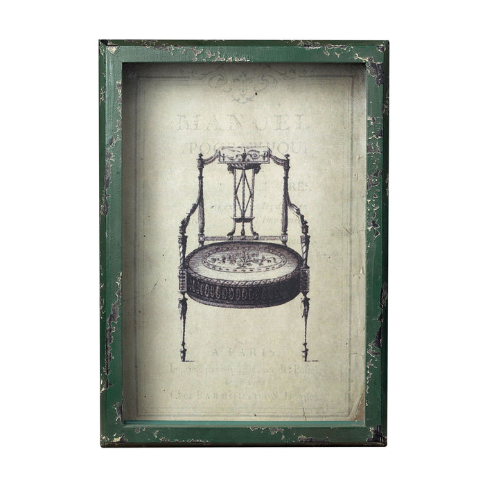 Picture Frame with French Antique Chair Print - Distressed Verde