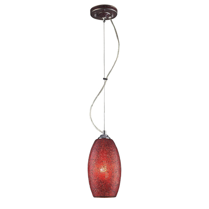 BELLISIMO COLLECTION 1-LIGHT PENDANT in SATIN SILVER with A RED CRACKLED GLASS