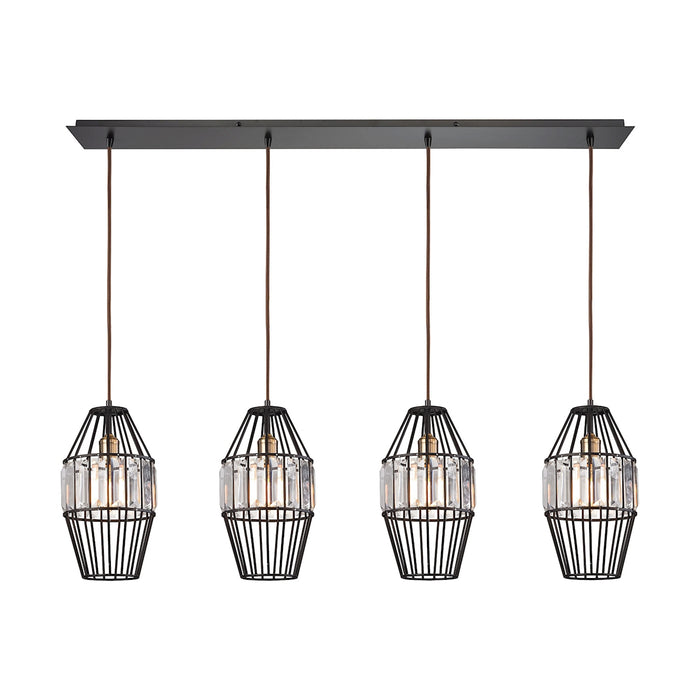 Yardley 4-Light Linear Pendant Fixture in Oil Rubbed Bronze with Clear Crystal on Wire Cages