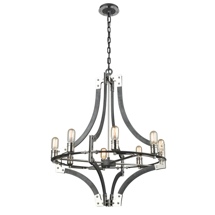 Riveted Plate 28'' Wide 8-Light Chandelier - Silverdust Iron